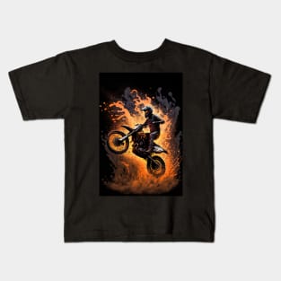 Dirt Bike With Paint Orange Flame Design Kids T-Shirt